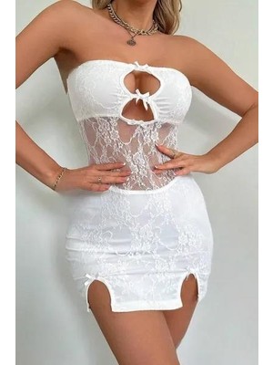 Intive Lingerie Beyaz Dantel Işlemeli Göğüs Dekolteli Seksi 5081