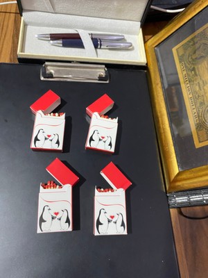 The Kibrit House  Penguen Model Tasarım Kalpli Aşk Kibriti 4'lü Set