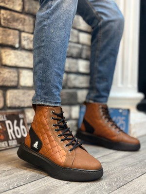 Baybonza BA0159 Bağcıklı Koyu Taba Kapitone Erkek Yüksek Taban Spor Bot