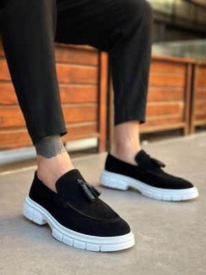 Baybonza BA0240 Klasik Parlak Püsküllü Süet Siyah Beyaz Taban Erkek Ayakkabı