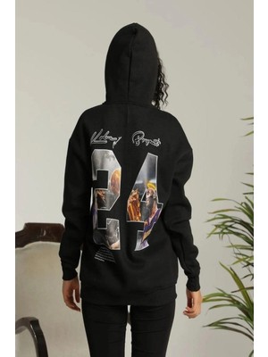 Beta Moda Hub Baskılı Oversize Üç Iplik Kapüşonlu Sweatshirt - Siyah