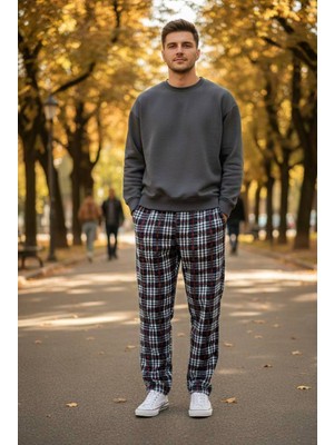 Havva Home Erkek Kadın (Unisex) Kare Ekose Desenli Polar Pantolon Ev Içi Ev Dışı Kullanım Hediye Için Uygun (Tek Al)T