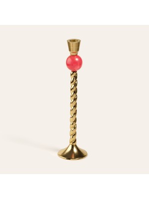 Zsa Zsa Zsu Tanda Alumınyum Şamdan 8X8X32 cm Altın- Kırmızı