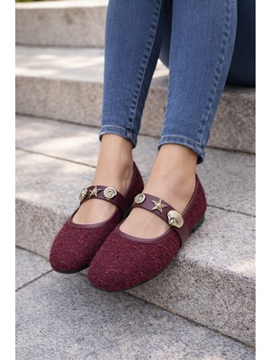 ModaFrato CAPRI Tiftikli Turalı Babet Günlük Kadın Ayakkabı Mary Jane Ev Babeti
