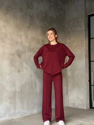 Beta Moda Hub Osy Modal Yumuşak Dokulu Kumaş Bisiklet Yaka Takım- Bordo