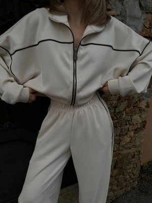 Beta Moda Hub Fermuarlı Eşofman Pantolon Ikili Takım - Beyaz