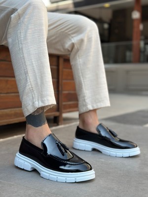 Baybonza BA0240 Yüksek Taban Klasik Parlak Püsküllü Rugan Siyah Erkek Ayakkabı