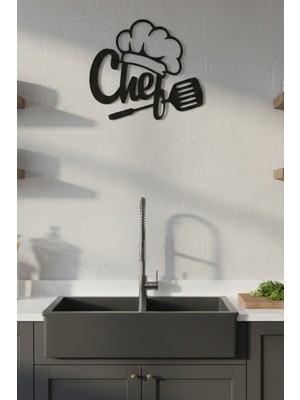 Grandmix Metal Tasarım Chef Yazılı Mutfak Duvar Dekoru Şef Şapkası Tablo