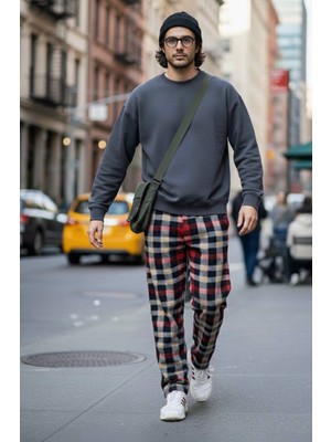 Havva Home Erkek Kadın (Unisex) Kare Ekose Desenli Polar Pantolon Ev Içi Ev Dışı Kullanım Hediye Için Uygun (Tek Alt)