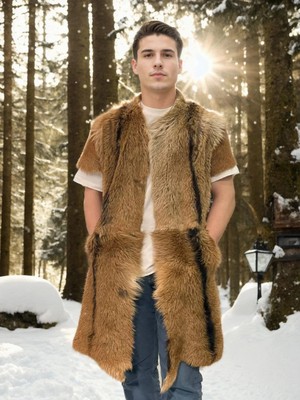 Beta Moda Hub Kolsuz Uzun Yelek - Kahve