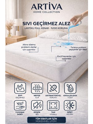 Artiva Home Collection Micro Yüzey Su Sıvı Geçirmez Alez Lastikli Çarşaf – Tek & Çift & Battal Kişilik Yatak Koruyucu