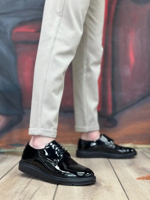 Baybonza BA0003 Bağcıklı Klasik  Siyah Siyah Taban Rugan Yüksek Taban Casual Erkek Ayakkabı