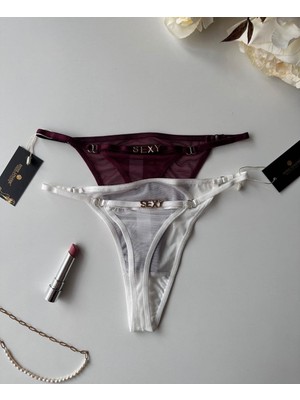 Intive Lingerie Valerie Arkası Yazılı Ağı Pamuklu Tül Tanga - Limited