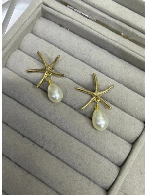 Gold Renkli Deniz Yıldızı Detaylı Küpe