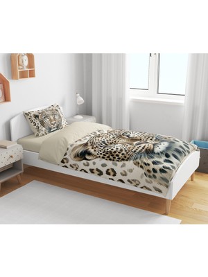 Sarel Leopar Baskılı 3D Tek Kişilik Nevresim