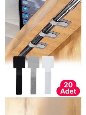 Safestore 20 Adet Kendinden Yapışkanlı Cırt Cırtlı Bant Kablo Tutucu, Masaüstü Kablo Düzenleyici