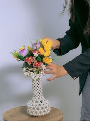 Ravinity Şık Inci Biblo, Beyaz Inci Boncuk Çiçek Vazosu