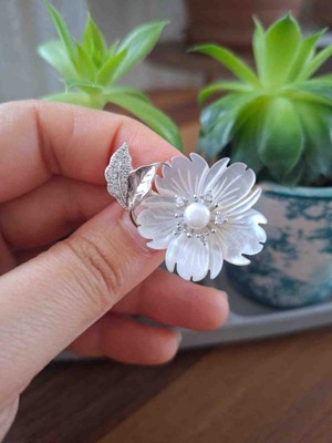 Generic 925 Ayar Gümüş Kadın Yaka Broş-Çicek Detaylı