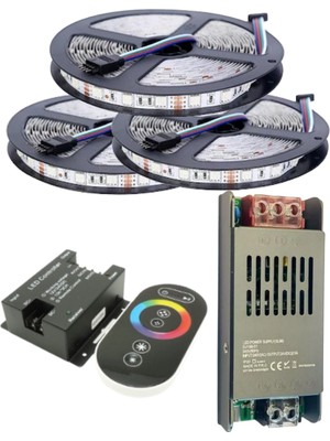 Powerr Led Aydınlatma 15 Metre 12V 60 Ledli Rgb Iç Mekan Şerit LED 16,5A Slim Trafo 36 A Dokunmatik Rf LED Kontrol Üniteli Set