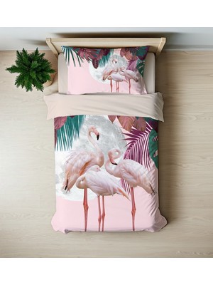 Sarel Flamingo Baskılı 3D Tek Kişilik Nevresim Takımı