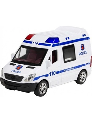 Craftivio Sürtmeli Sesli Işıklı Polis Servis Aracı - Açılır Kapılı Oyuncak Polis Arabası 15 cm