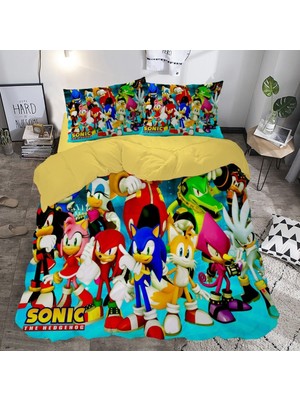 Sarel Kirpi Sonic Baskılı 3D Çift Kişilik Nevresim Takımı