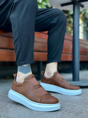 Baybonza BA0307 Boa Kalın Yüksek Taban Çift Bant Taba Beyaz Erkek Ayakkabı