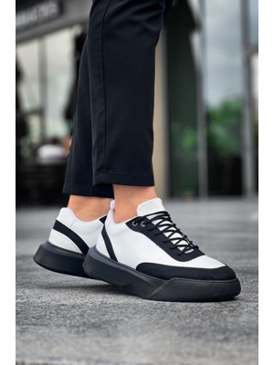 Baybonza BA0354 Günlük  Bağcıklı Erkek  Beyaz Parçalı Siyah  Yüksek Taban Spor Ayakkabı