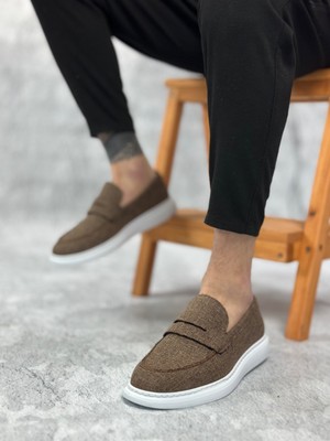 Baybonza BA0355 Bağcıksız Keten Kahverengi Klasik Corcik Erkek Ayakkabı