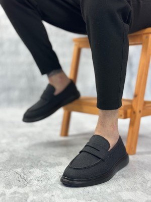 Baybonza BA0355 Bağcıksız Keten Siyah Taban Klasik Corcik Erkek Ayakkabı