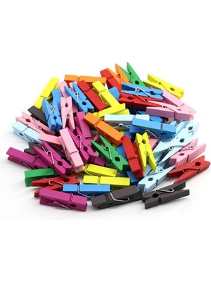 MiraLive 100 Lü Renkli Ahşap Mandal 2.5 cm 12 Li Paket 1200 Adet