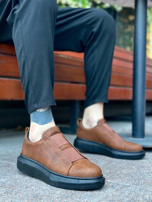 Baybonza BA0307 Boa Kalın Yüksek Taban Çift Bant Taba Siyah Erkek Ayakkabı