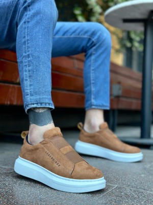 Baybonza BA0307 Boa Kalın Süet Yüksek Taban Çift Bant Taba Beyaz Erkek Ayakkabı