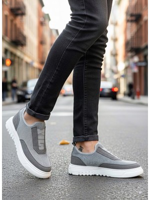 Baybonza BA0911 Özel Örme Triko Deri Tozu Detaylı Gri Günlük Spor Ayakkabı