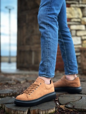 Baybonza BA0547 Boa Kalın Yüksek Taban Taba Siyah Süet Bağcıklı Spor Erkek Ayakkabı