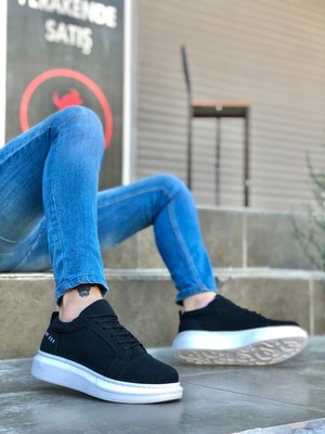 Baybonza BA0548 Boa Kalın Yüksek Taban Siyah Bağcıklı Spor Erkek Ayakkabı