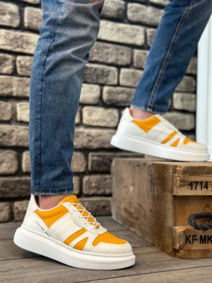 Baybonza BA0548 Boa Kalın Yüksek Beyaz Hardal Beyaz Taban Bağcıklı Spor Erkek Ayakkabı