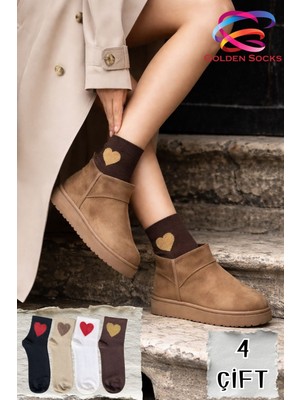 Golden Socks Kadın Siyah Kalpli Tüylü Çorap Şık Rahat Mevsimlik Günlük