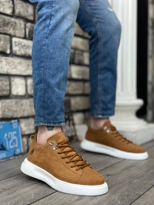 Baybonza BA0331 Bağcıklı Erkek Yüksek Taban Taba Süet Beyaz Taban Spor Ayakkabı