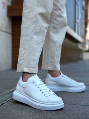 Baybonza BA0547 Boa Kalın Yüksek Taban Beyaz Bağcıklı Spor Erkek Ayakkabı