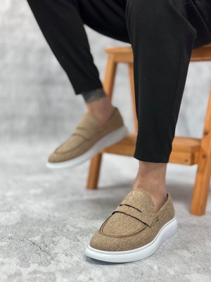 Baybonza BA0355 Bağcıksız Keten Hardal Klasik Corcik Erkek Ayakkabı