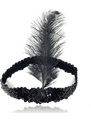 MiraLive Siyah Renk Çarliston Başlık 90 Lı Yıllar 80 Li Yıllar Tüylü Saç Bandı