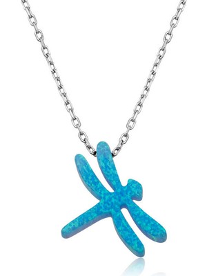 Marsilyan 925 Ayar Gümüş Mavi Opal Taş Yusufçuk Kadın Gümüş Kolye PT2610913 (72)