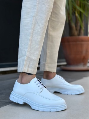 Baybonza BA0237 Bağcıklı Rugan Klasik Yüksek Taban Beyaz Casual Erkek Ayakkabı