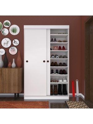 Kenzlife Ayakkabılık Vakkas Mat Beyaz 180*110*40 Suntalam 40 Çift Ayakkabı Kapasitesi