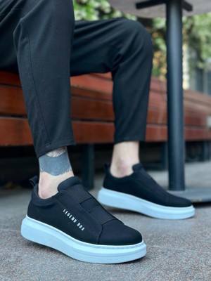 Baybonza BA0307 Boa Kalın Yüksek Taban Çift Bant Siyah Beyaz Erkek Ayakkabı