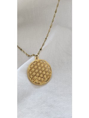 Mith Sb Takı Paslanmaz Çelik Zincir Yaşam Çiçeği Madalyon Kolye