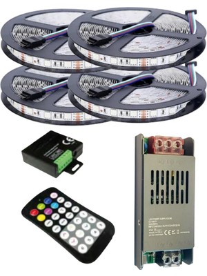 Powerr Led Aydınlatma 20 Metre 12V 60 Ledli Rgb Iç Mekan Şerit LED 20A Slim Trafo 36 A 28 Tuş Rf LED Kontrol Üniteli Set