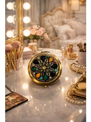 Seymen Bıçakçılık 1’li El Işlemeli Pirinç Kaplama Çift Taraflı Kompakt Cep Aynası – Vintage Tasarım, Hediyelik