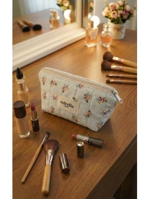 Estrella Paris Vanesa Makyaj Çantası Kozmetik Bakım Çantası Çiçek Çizgi